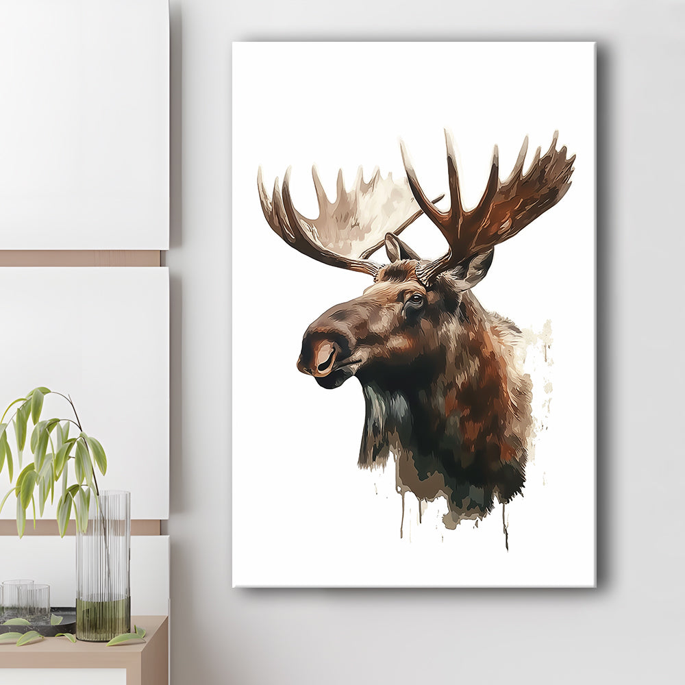 Moose With Anlters Watercolor Painting, Canvas Art Print Decor, Painting Art, Canvas Prints Wall Art