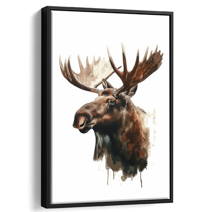 Moose With Anlters Watercolor Painting, Floating Framed Canvas Art Print,, Framed Canvas Prints Wall Art