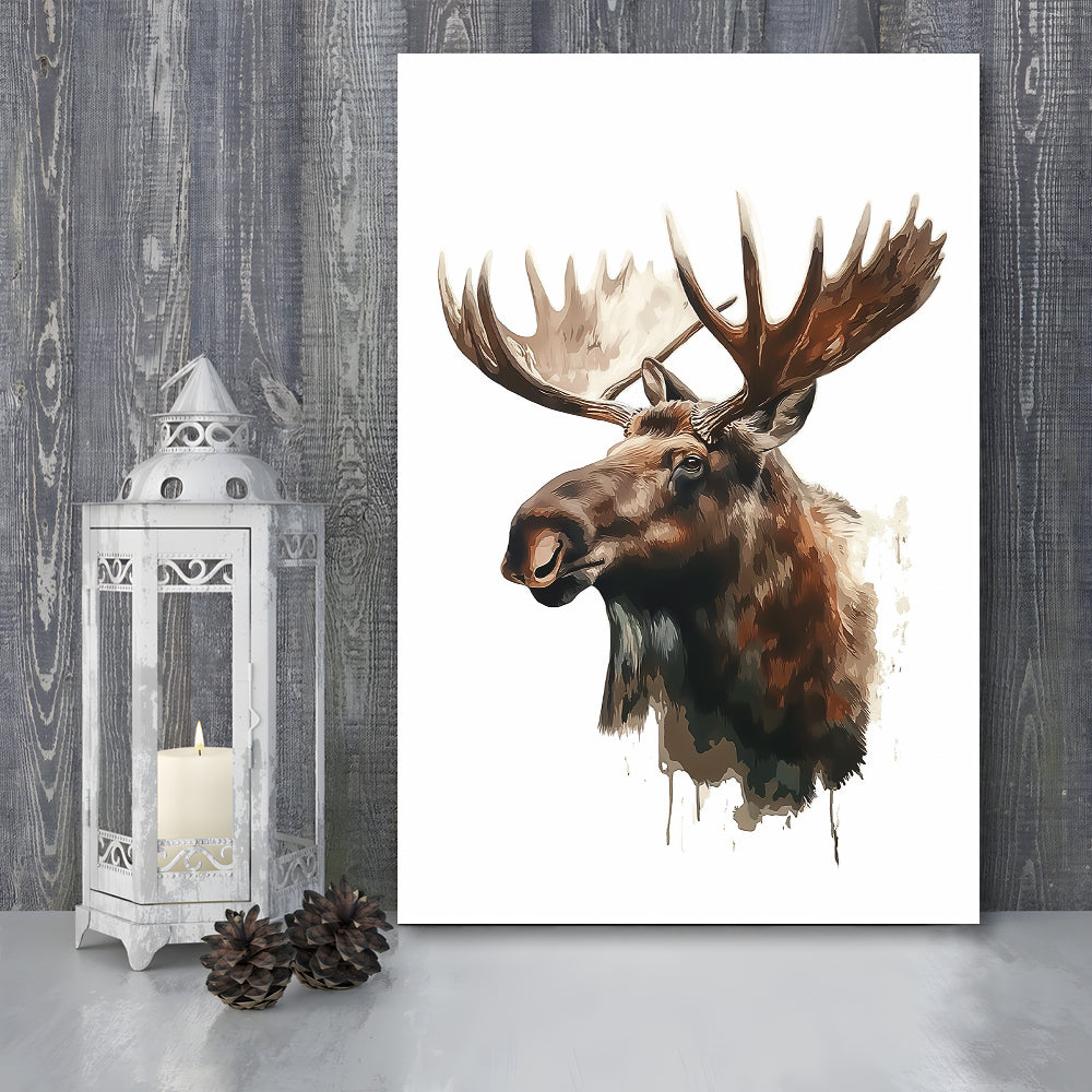 Moose With Anlters Watercolor Painting, Canvas Art Print Decor, Painting Art, Canvas Prints Wall Art