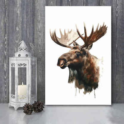 Moose With Anlters Watercolor Painting, Canvas Art Print Decor, Painting Art, Canvas Prints Wall Art