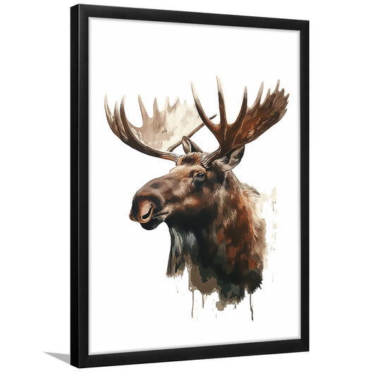 Moose With Anlters Watercolor Painting, Framed Picture Print,, Framed Art Prints Wall Decor