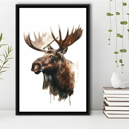 Moose With Anlters Watercolor Painting, Floating Framed Canvas Art Print,, Framed Canvas Prints Wall Art