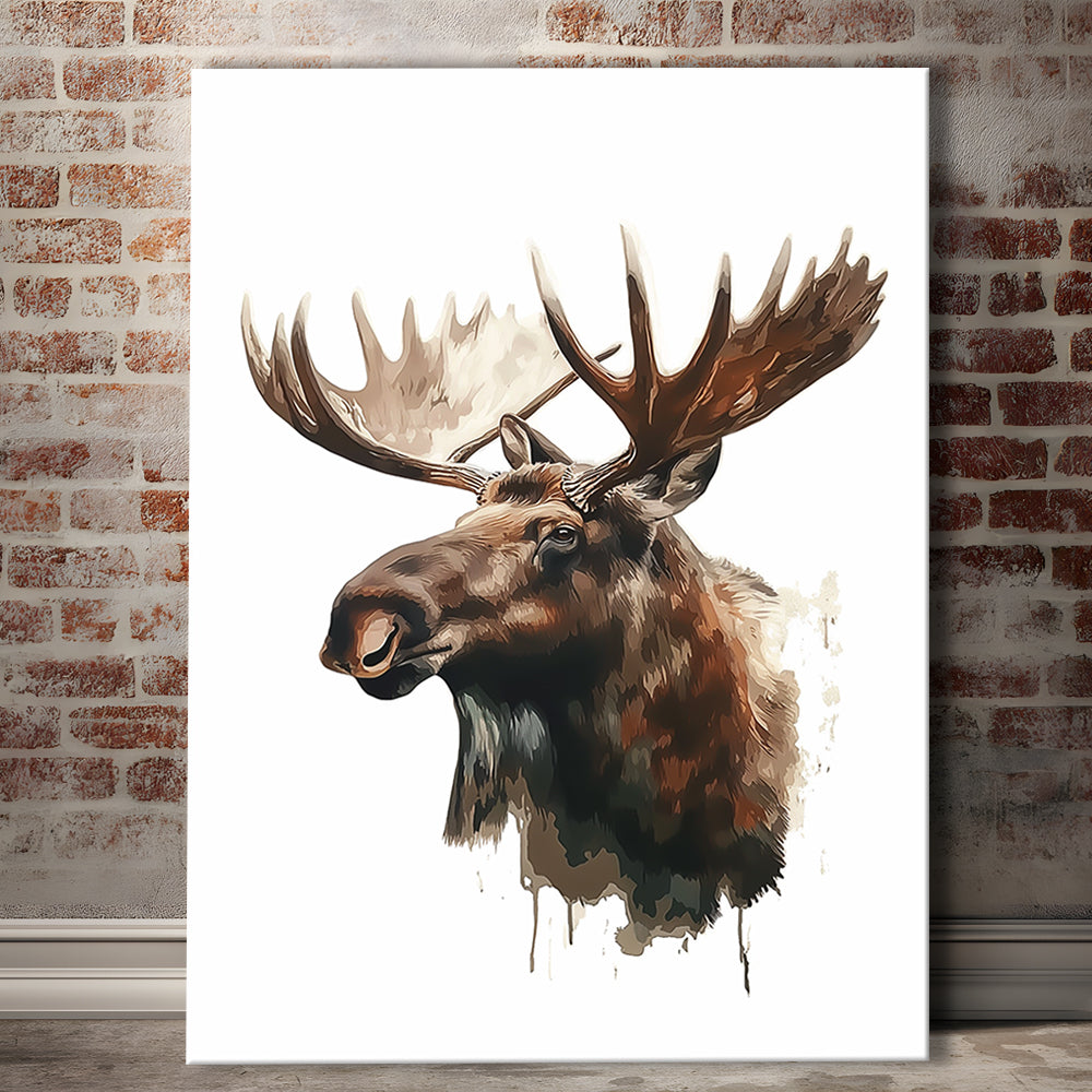 Moose With Anlters Watercolor Painting, Canvas Art Print Decor, Painting Art, Canvas Prints Wall Art