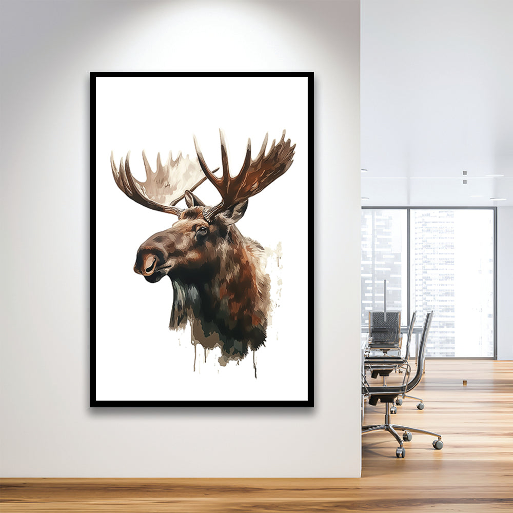 Moose With Anlters Watercolor Painting, Framed Picture Print,, Framed Art Prints Wall Decor