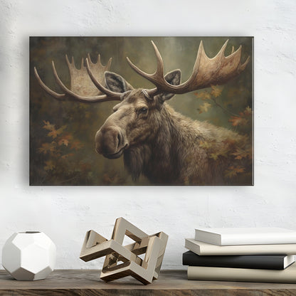 Moose With Antlers In The Forest Portrait Painting, Canvas Print Wall Art, Wall Decor, Painting Canvas