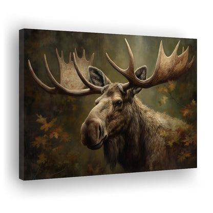Moose With Antlers In The Forest Portrait Painting, Canvas Print Wall Art, Wall Decor, Painting Canvas