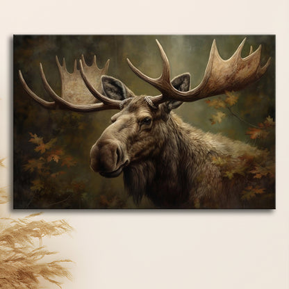 Moose With Antlers In The Forest Portrait Painting, Canvas Print Wall Art, Wall Decor, Painting Canvas
