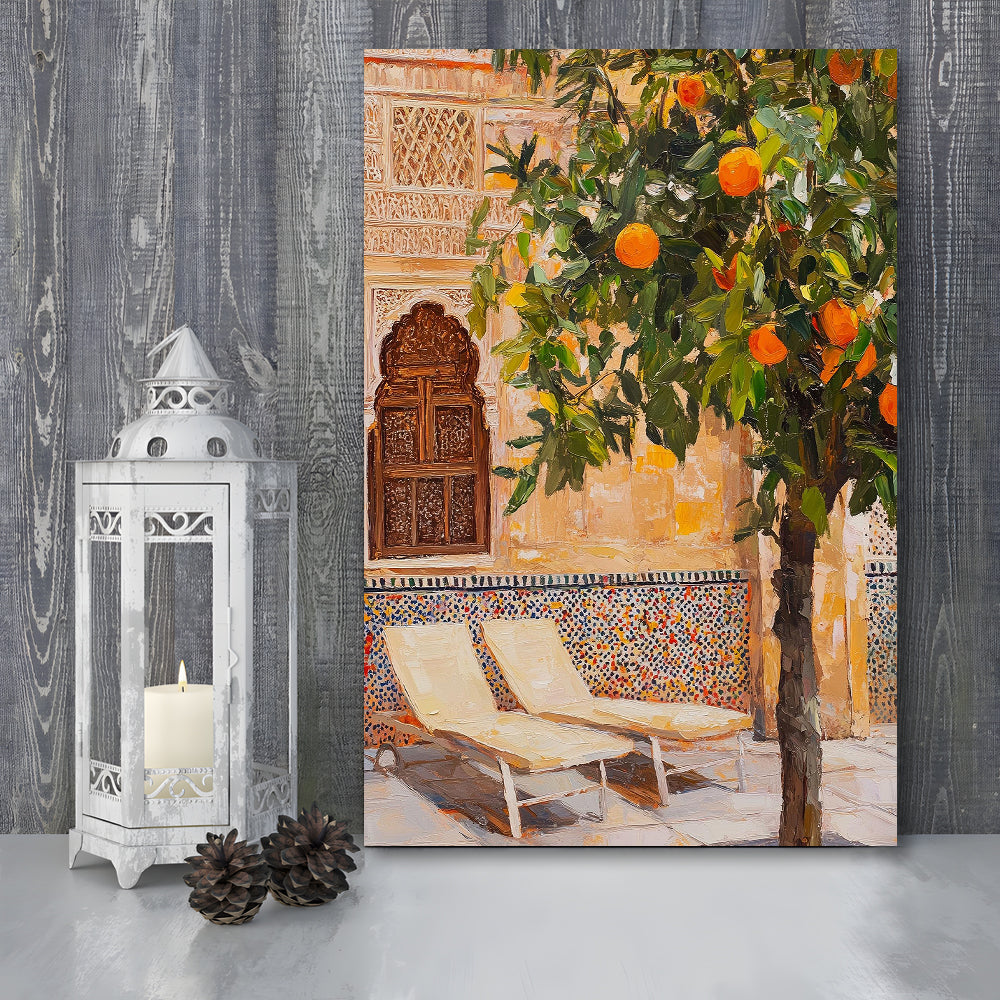 Moroccan Wall Decor, Vibrant Moroccan Inspired Wall Art, Exotic Patio Scene Home Decor, Canvas Print, Canvas Decor