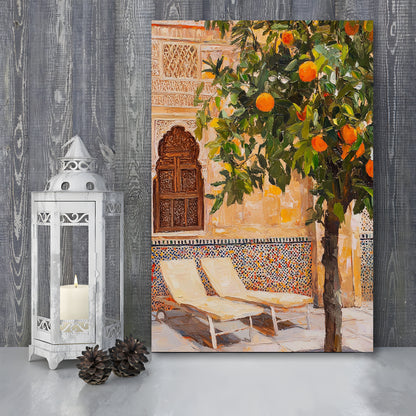 Moroccan Wall Decor, Vibrant Moroccan Inspired Wall Art, Exotic Patio Scene Home Decor, Canvas Print, Canvas Decor