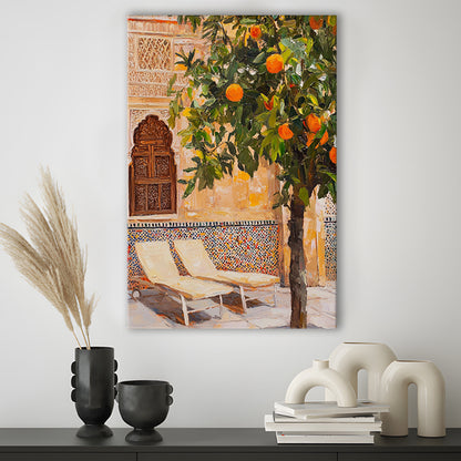 Moroccan Wall Decor, Vibrant Moroccan Inspired Wall Art, Exotic Patio Scene Home Decor, Canvas Print, Canvas Decor