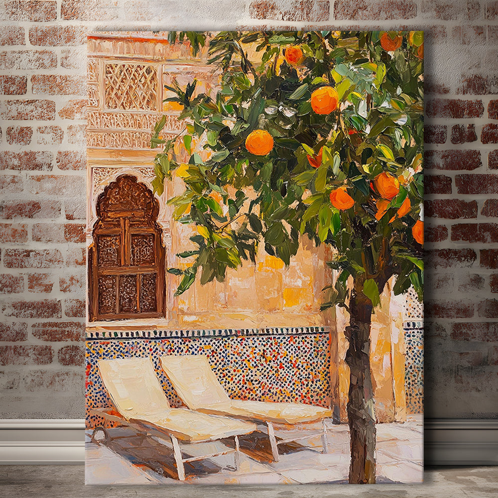 Moroccan Wall Decor, Vibrant Moroccan Inspired Wall Art, Exotic Patio Scene Home Decor, Canvas Print, Canvas Decor