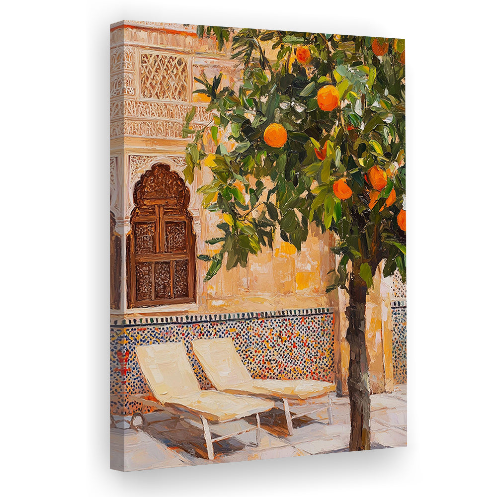Moroccan Wall Decor, Vibrant Moroccan Inspired Wall Art, Exotic Patio Scene Home Decor, Canvas Print, Canvas Decor