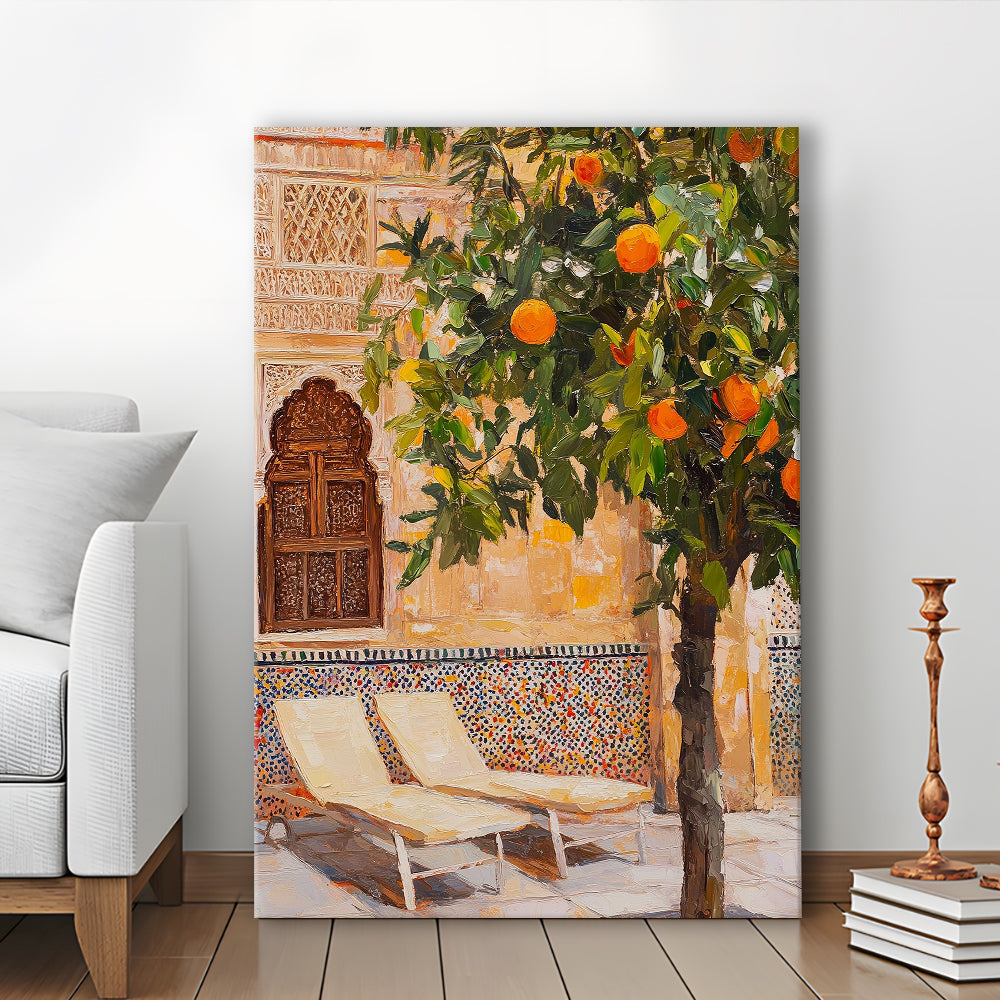 Moroccan Wall Decor, Vibrant Moroccan Inspired Wall Art, Exotic Patio Scene Home Decor, Canvas Print, Canvas Decor