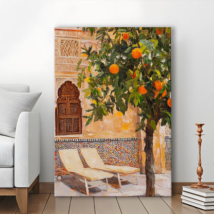 Moroccan Wall Decor, Vibrant Moroccan Inspired Wall Art, Exotic Patio Scene Home Decor, Canvas Print, Canvas Decor