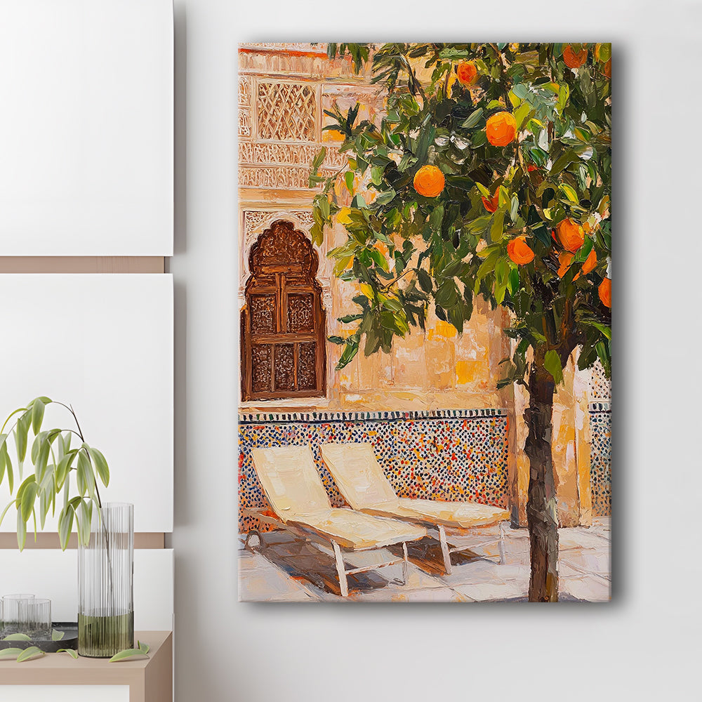Moroccan Wall Decor, Vibrant Moroccan Inspired Wall Art, Exotic Patio Scene Home Decor, Canvas Print, Canvas Decor