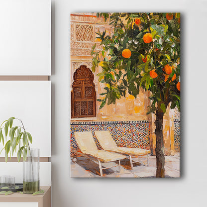 Moroccan Wall Decor, Vibrant Moroccan Inspired Wall Art, Exotic Patio Scene Home Decor, Canvas Print, Canvas Decor