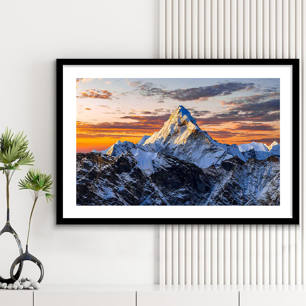 Mount Everest Wall Art,Stunning Mountain Art Print For Adventurous Wall Decor, Framed Art Print White Border
