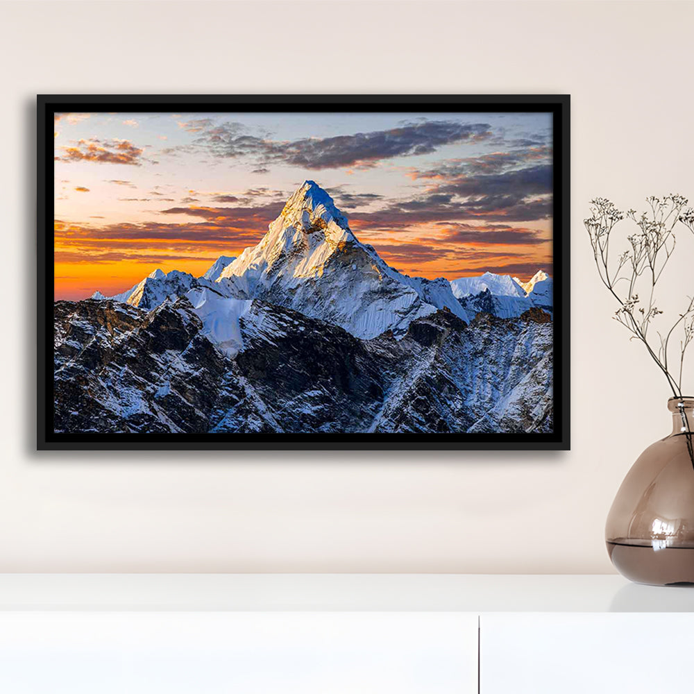 Mount Everest Wall Art,Stunning Mountain Canvas Print For Adventurous Wall Decor, Framed Cavas Print, Floating Frame
