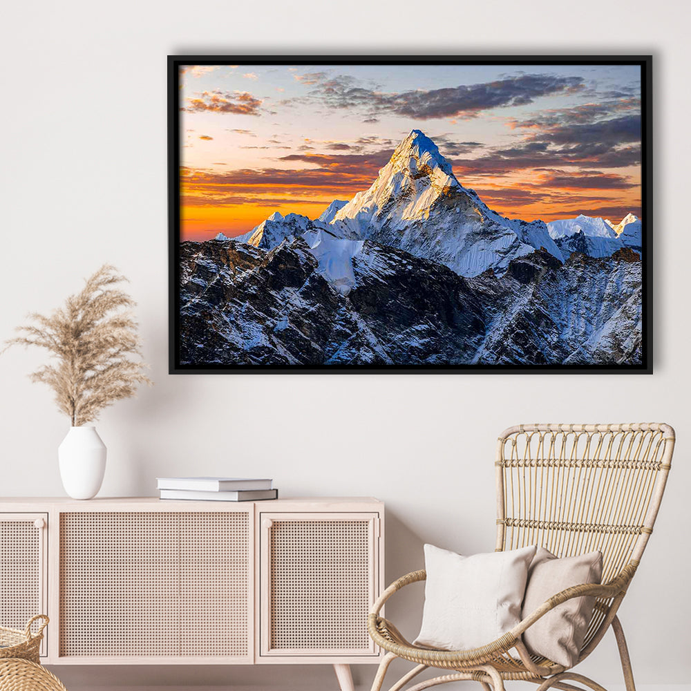 Mount Everest Wall Art,Stunning Mountain Canvas Print For Adventurous Wall Decor, Framed Cavas Print, Floating Frame