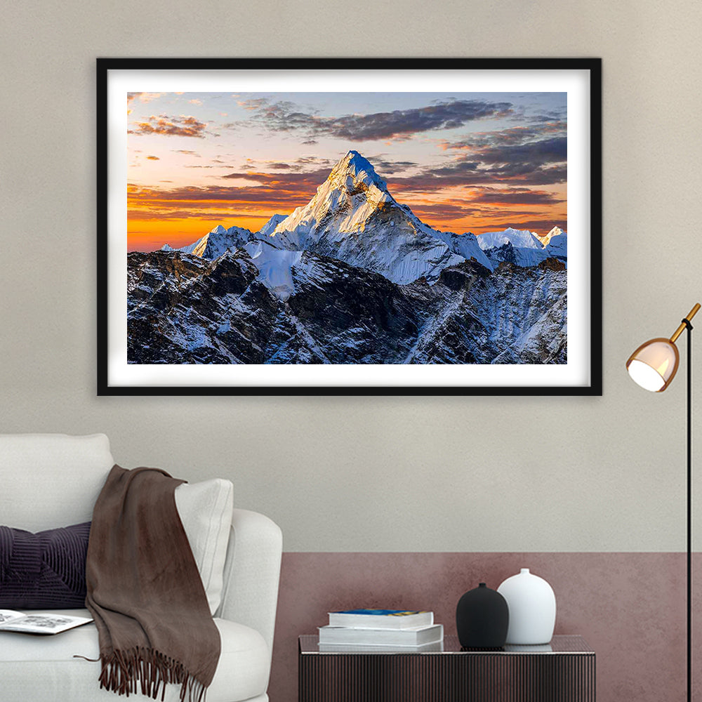 Mount Everest Wall Art,Stunning Mountain Art Print For Adventurous Wall Decor, Framed Art Print White Border