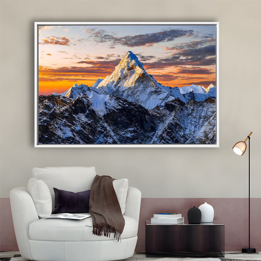 Mount Everest Wall Art,Stunning Mountain Canvas Print For Adventurous Wall Decor, Framed Cavas Print, Floating Frame