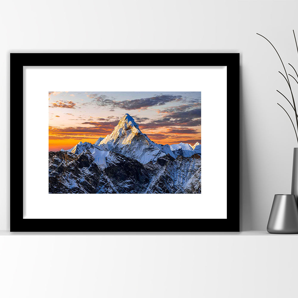 Mount Everest Wall Art,Stunning Mountain Art Print For Adventurous Wall Decor, Framed Art Print White Border