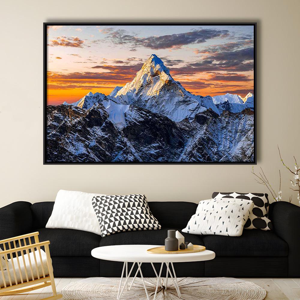 Mount Everest Wall Art,Stunning Mountain Canvas Print For Adventurous Wall Decor, Framed Cavas Print, Floating Frame