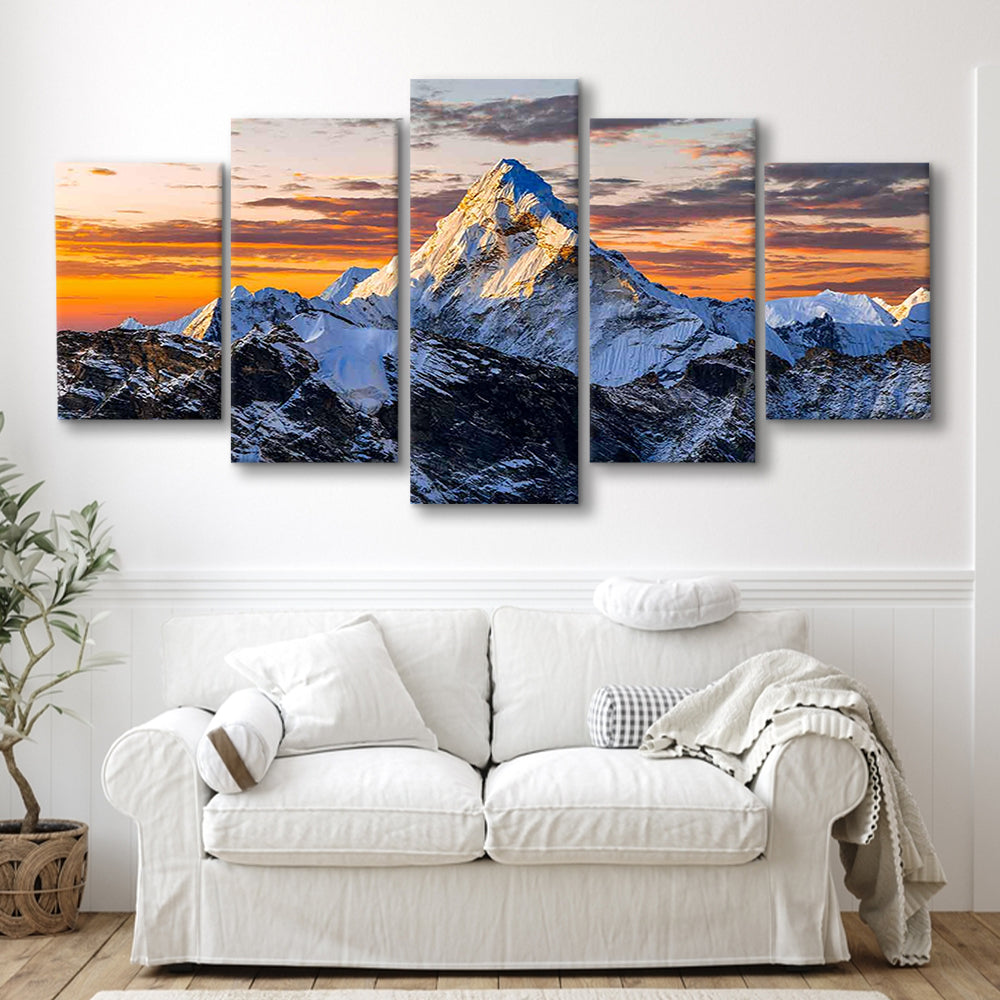 Mount Everest Wall Art,Stunning Mountain Canvas Print for Adventurous Wall Decor, 5 Piece Large Cavas Print Wall Art