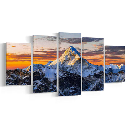Mount Everest Wall Art,Stunning Mountain Canvas Print for Adventurous Wall Decor, 5 Piece Large Cavas Print Wall Art