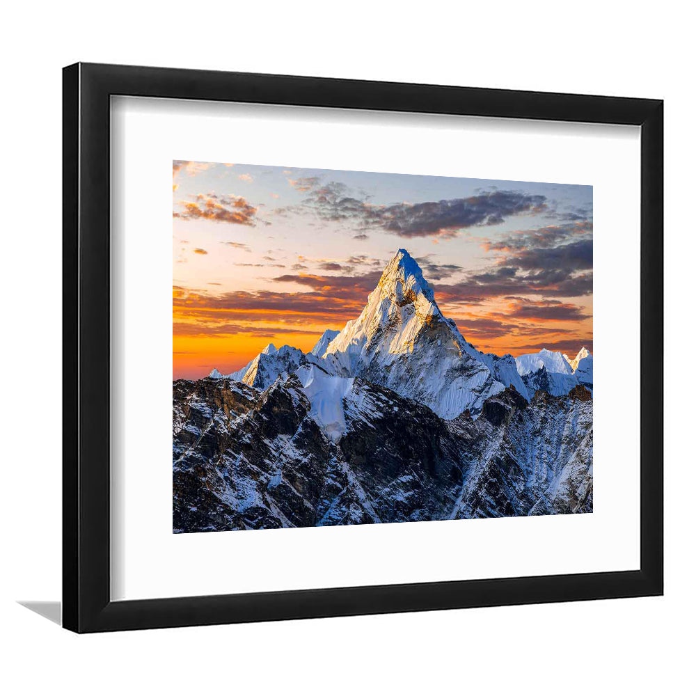 Mount Everest Wall Art,Stunning Mountain Art Print For Adventurous Wall Decor, Framed Art Print White Border