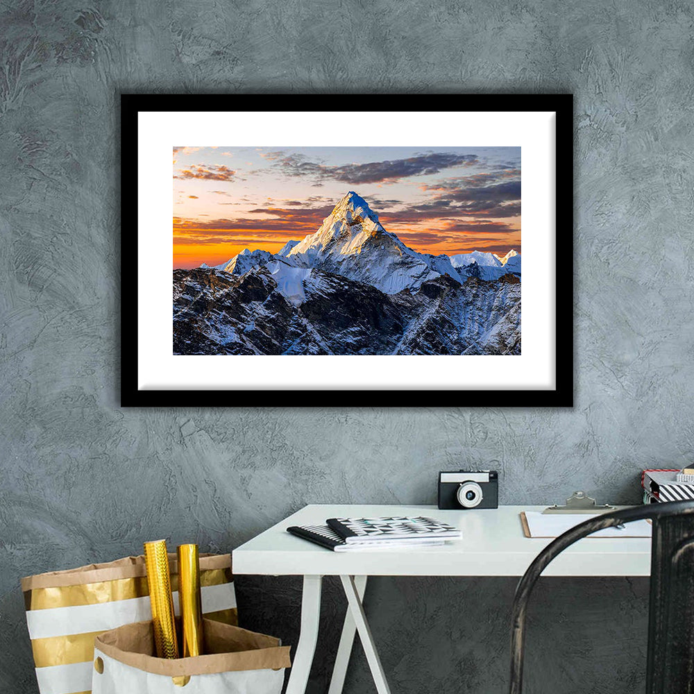 Mount Everest Wall Art,Stunning Mountain Art Print For Adventurous Wall Decor, Framed Art Print White Border