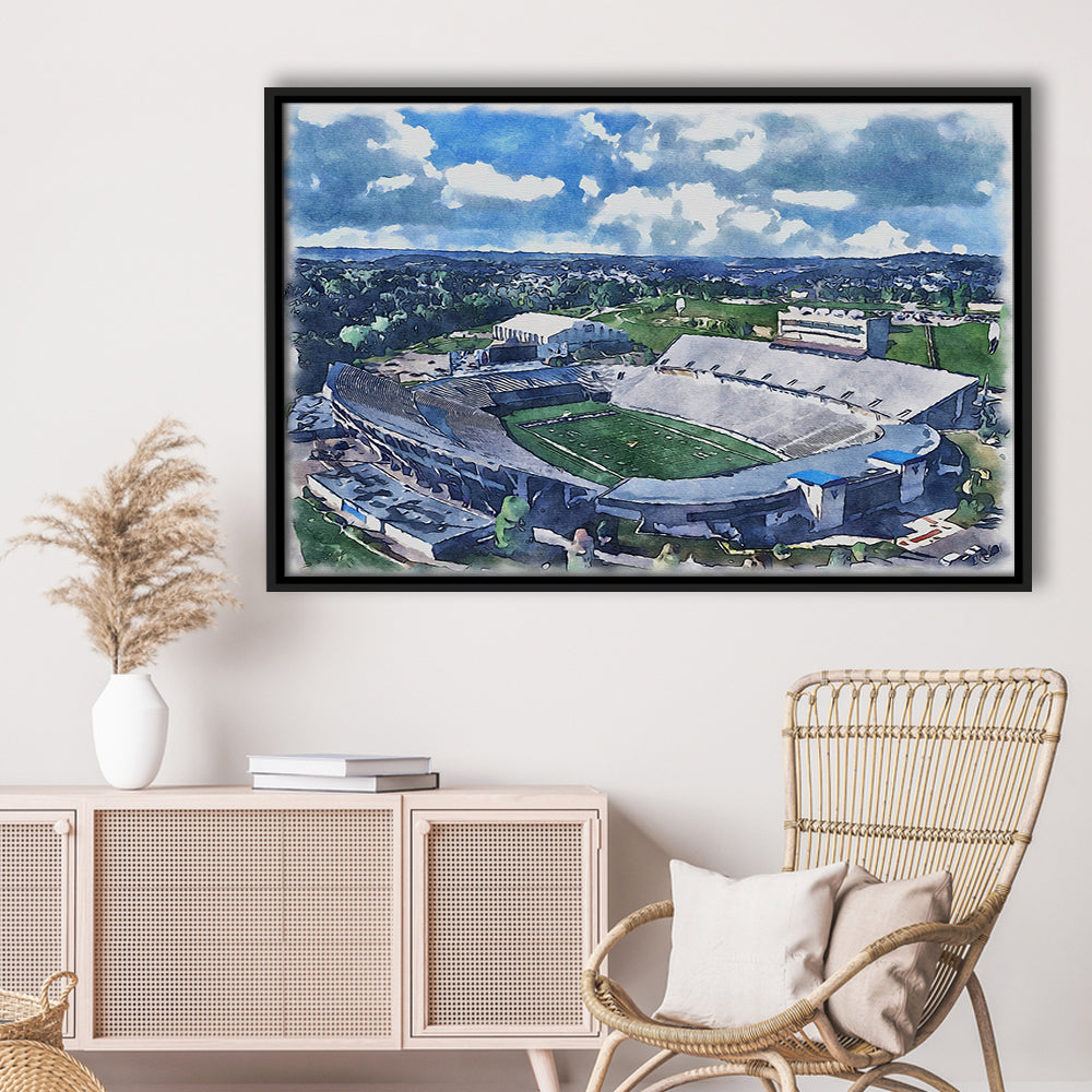 Mountaineer Field, Milan Puskar Painting Stadium Watercolor, Sport Gift Art, Framed Canvas Print Wall Art