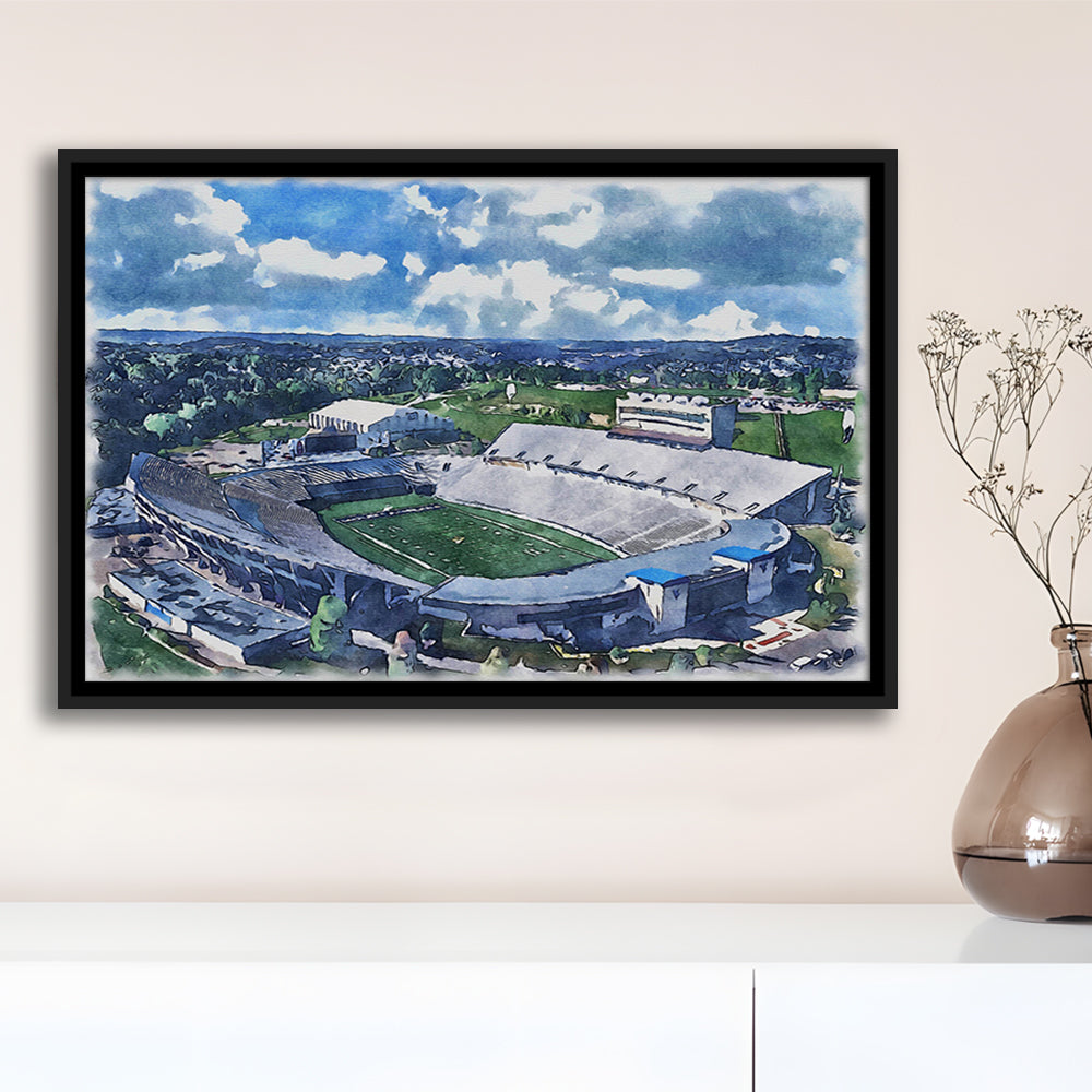 Mountaineer Field, Milan Puskar Painting Stadium Watercolor, Sport Gift Art, Framed Canvas Print Wall Art