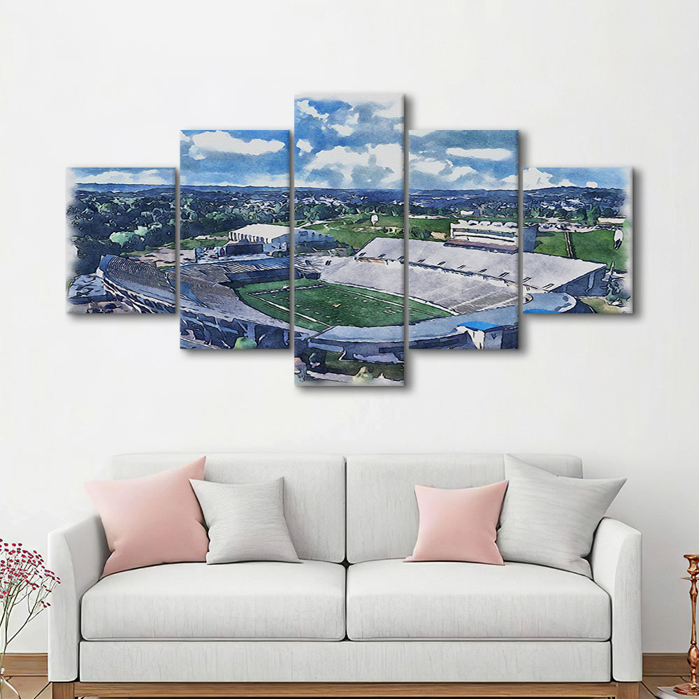 Mountaineer Field, Milan Puskar Painting Stadium Watercolor, Sport Art, Mixed 5 Panel, Canvas Print Wall Art