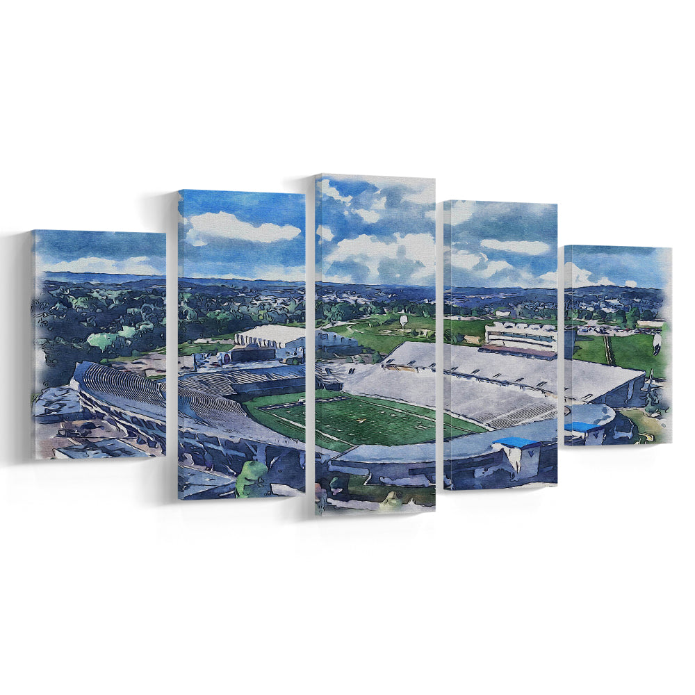 Mountaineer Field, Milan Puskar Painting Stadium Watercolor, Sport Art, Mixed 5 Panel, Canvas Print Wall Art