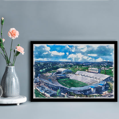 Mountaineer Field, Milan Puskar Painting Stadium Watercolor, Sport Gift Art, Framed Art Print Wall Decor