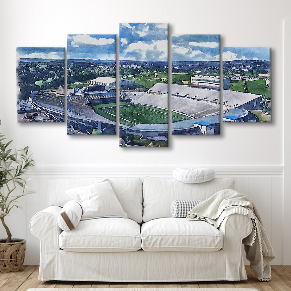 Mountaineer Field, Milan Puskar Painting Stadium Watercolor, Sport Art, Mixed 5 Panel, Canvas Print Wall Art