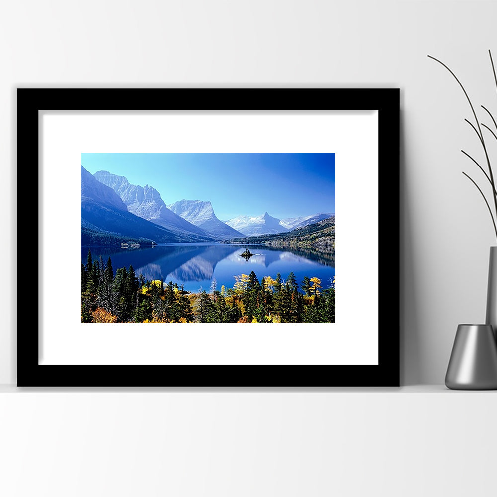 Mountains Glacier National Park Mt Large Stretched, Framed Art Print White Border