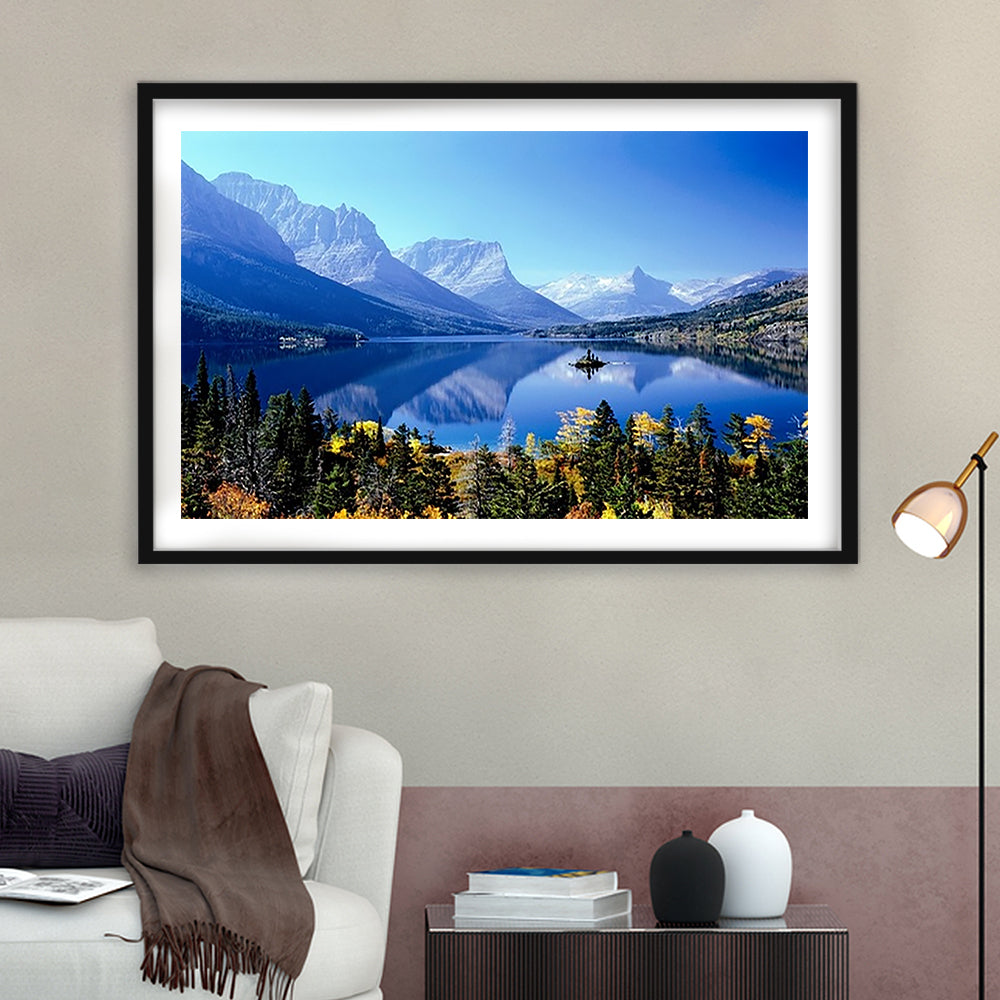Mountains Glacier National Park Mt Large Stretched, Framed Art Print White Border