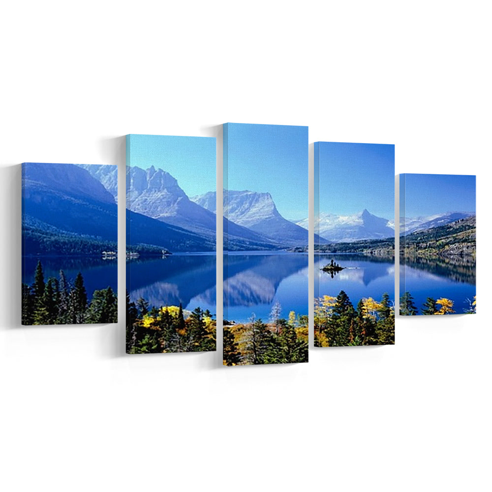Mountains Glacier National Park MT Large Stretched Canvas, 5 Piece Large Cavas Print Wall Art