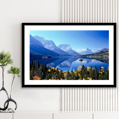Mountains Glacier National Park Mt Large Stretched, Framed Art Print White Border