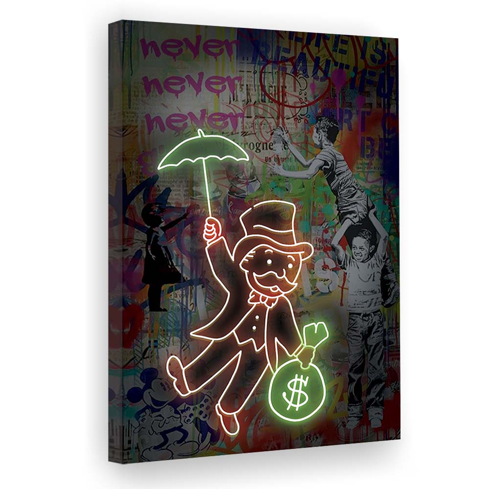 Mr. Moneybags, Neon Sign Effect, Canvas Print, Luxury Wall Art Decor, Modern Art