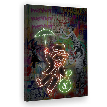 Mr. Moneybags, Neon Sign Effect, Canvas Print, Luxury Wall Art Decor, Modern Art