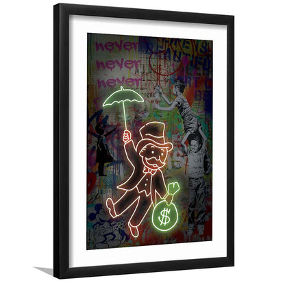 Mr. Moneybags, Neon Sign Effect, Framed Art Print, Luxury Pictures Framed, White Border