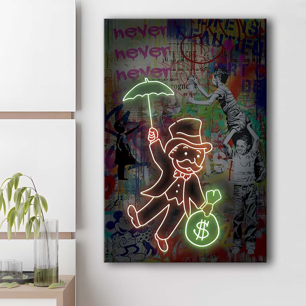 Mr. Moneybags, Neon Sign Effect, Canvas Print, Luxury Wall Art Decor, Modern Art