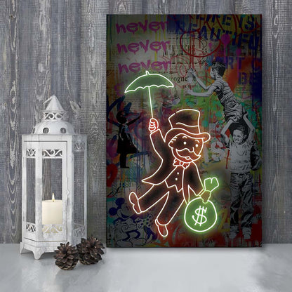 Mr. Moneybags, Neon Sign Effect, Canvas Print, Luxury Wall Art Decor, Modern Art