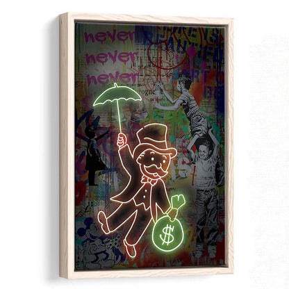Mr. Moneybags, Neon Sign Effect, Framed Canvas Print, Floating Frame, Luxury Wall Art Decor