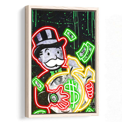 Mr. Monopoly, Neon Sign Effect, Framed Canvas Print, Floating Frame, Luxury Wall Art Decor