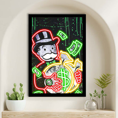 Mr. Monopoly, Neon Sign Effect, Framed Art Print, Picture Framed Wall Art Decor