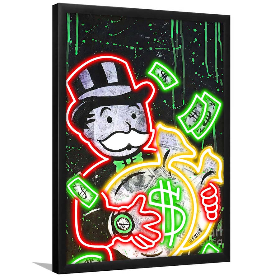 Mr. Monopoly, Neon Sign Effect, Framed Art Print, Picture Framed Wall Art Decor